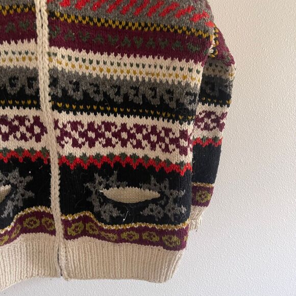 Handmade in Ecuador Zip-Front Oversized Boho 100% Wool‎ Sweater Cardigan - Picture 11 of 13
